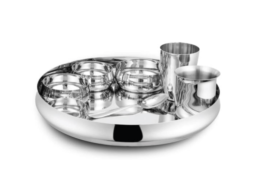 Shri & Sam Stainless Steel Belly Thali Set of 1 People, 8 Pieces